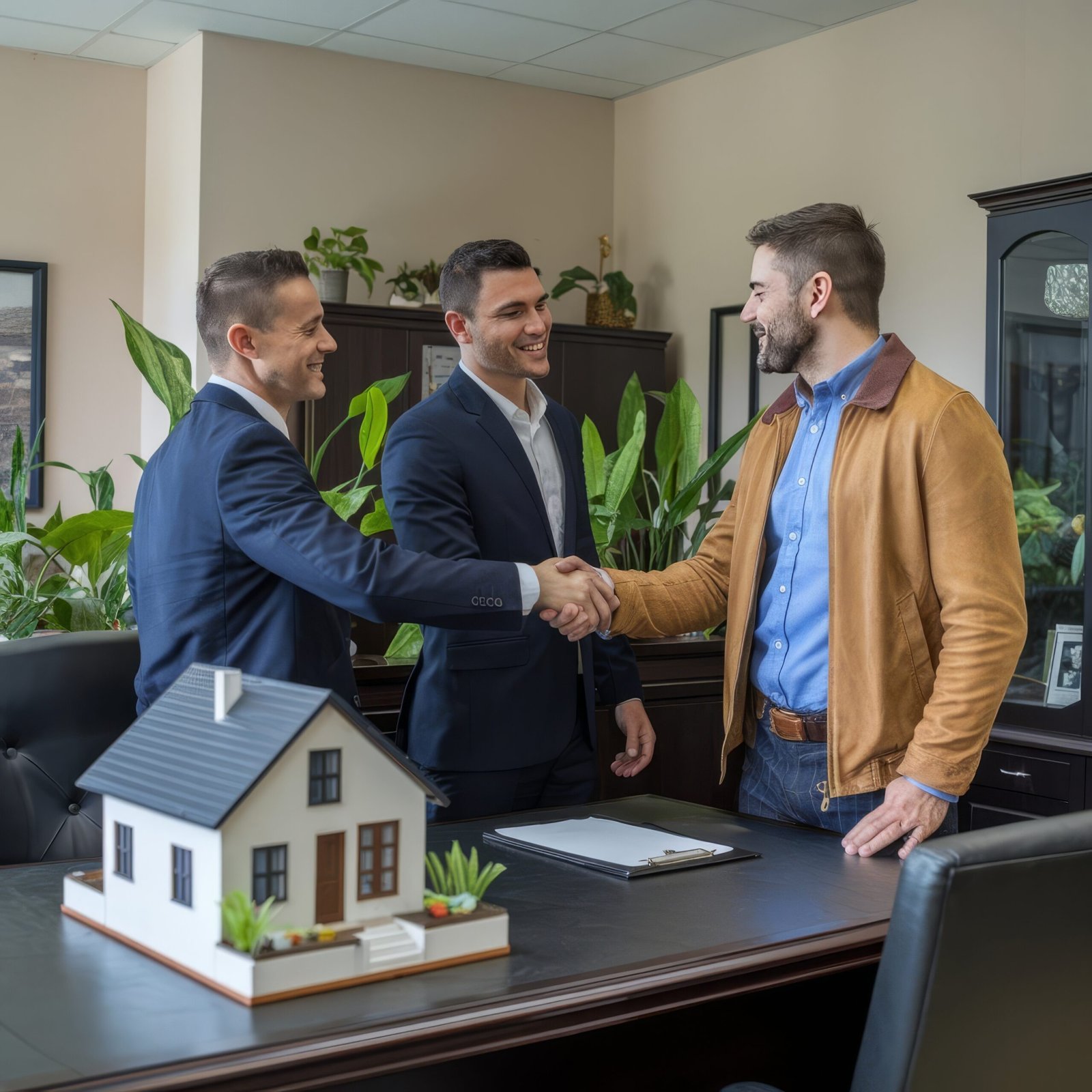 real-estate-agents-agree-buy-home-give-house-model-clients-their-agencys-offices-co
